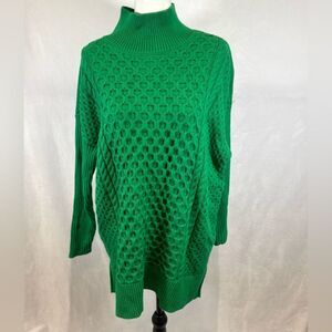 Crown & Ivy green turtleneck cable knit pattern sweater size medium NWOT
